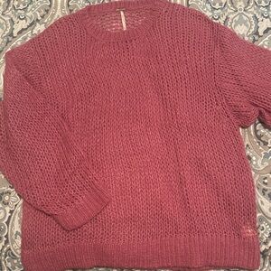 Free People Burgundy Crewneck Chunky-Knit Sweater